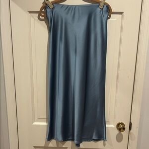 Zara Satin Midi Skirt in Blue